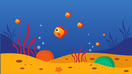 Cartoon Vector Underwater Scene with Colorful Fish