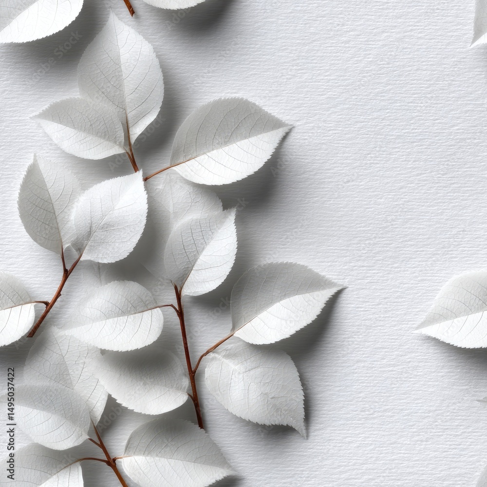 Poster soft shadows of tree leaves create a delicate pattern on a white paper background, ideal for design 