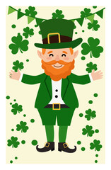 Cheerful St. Patrick's Day Vector Card Collection - Leprechauns, Pots of Gold & Shamrocks-04