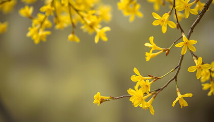Obraz premium Vibrant golden forsythia branches web header, pop-art. isolated with white highlights