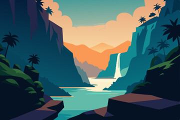 Secluded cove with dramatic cliffs and hidden beach vector illustration