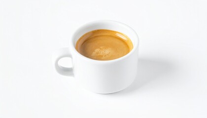 Fototapeta premium Espresso shot in small cup isolated on white background with full depth of field for coffee or cafe branding concept