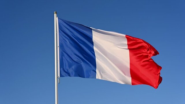 Close-up of the national flag of France, slow motion