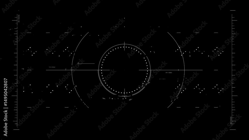 Poster futuristic interface design with circular and grid elements in digital display