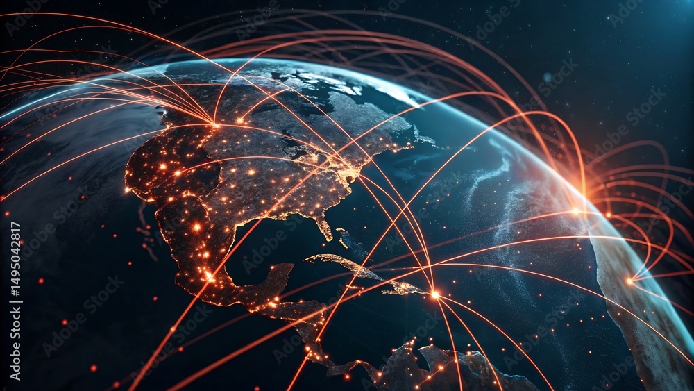 Aufkleber a globe with glowing continents and red lines connecting cities representing global network concept