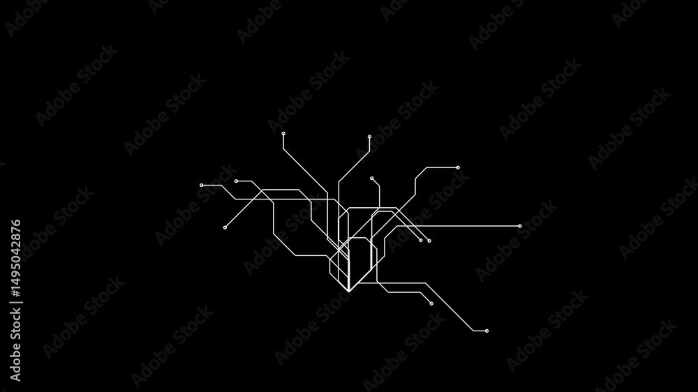 Poster futuristic circuit network on black background with white lines for technology theme