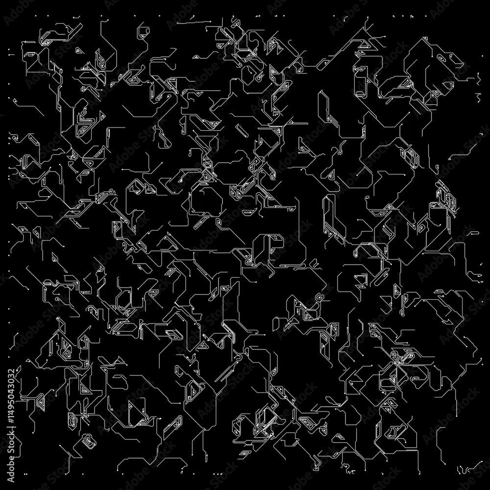 Poster abstract black and white geometric circuit design with angular lines