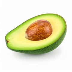 Fresh avocado half isolated on white background with full depth of field for vegan food or healthy lifestyle concept