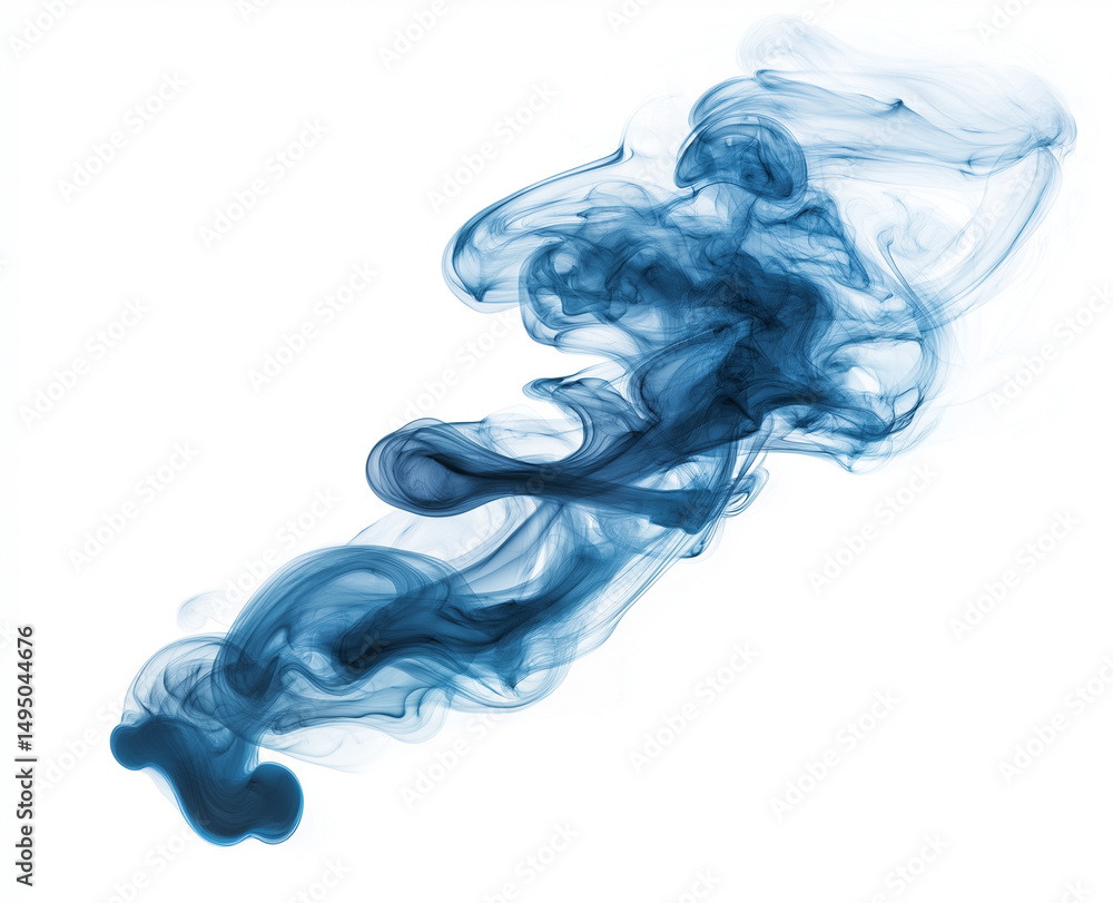 Poster blue ink drop and jellyfish-like fluid splash isolated on white background isometric view of paint c