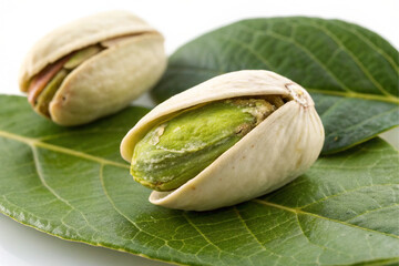 pistachio nuts on white background