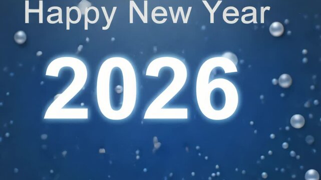 Digital display of "Happy New Year 2026" in glowing blue numbers on dark background celebrating new beginning and holiday moment