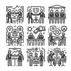 Human Resources icon set. Business related line icons: HR, recruitment, employment, office, management, business people, teamwork, resume, career and more. Editable stroke. Vector illustration