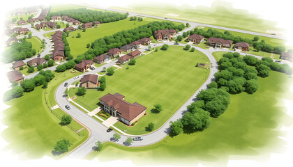 Expansive master-planned enclave east of San Antonio, pristine row of modern two-story homes in a vibrant green landscape, charming cul-de-sac keyhole loop streets bordering Rolling Oaks Estates, br