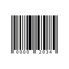 Title: Barcode icon, Product code symbol, scan label, retail barcode sign, identification code, product scan element, inventory symbol. barcode with text, vector illustration.
