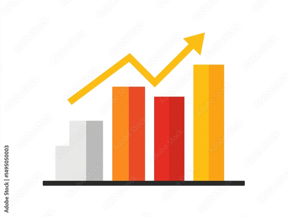 Poster flat vector concept of bar graph with growing business metrics, simple and geometric design, white b