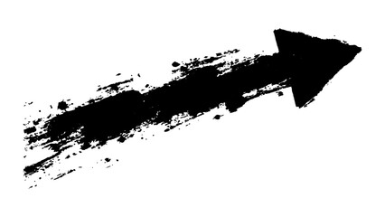 Naklejka premium A dramatic black arrow painted with splashes, symbolizing direction and action isolated on a white background.