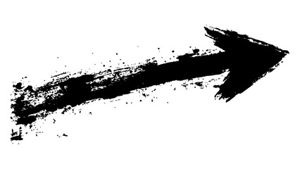Naklejka premium A dramatic black arrow painted with splashes, symbolizing direction and action isolated on a white background.