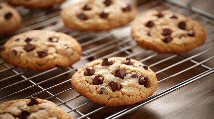 Homemade Chocolate Chip Cookies Cooling on Rack

