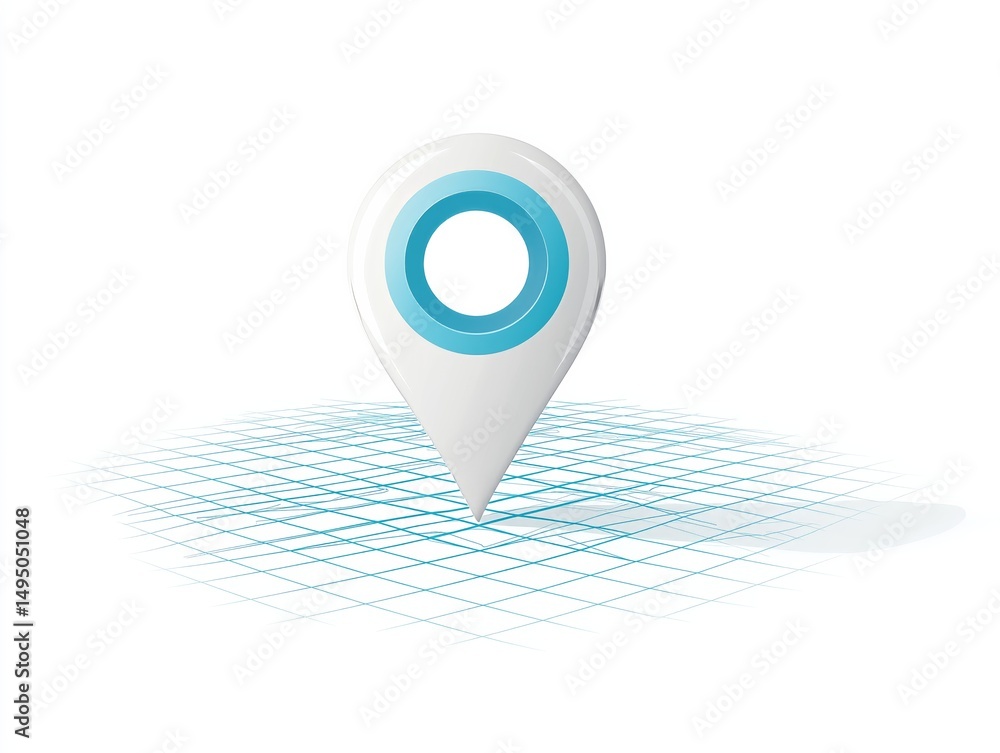 Aufkleber flat vector map pin icon with digital grid, minimalistic style, white background