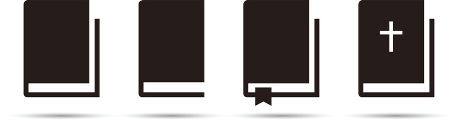 Simple Book Icons of Open and Closed Bibles Isolated on White Background.