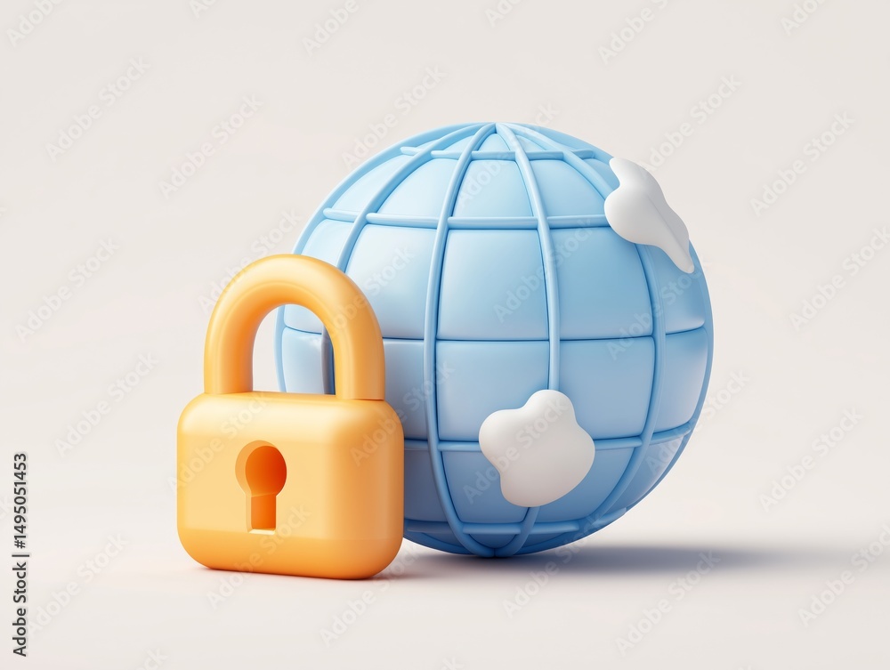 Aufkleber flat vector minimalist representation of vpn lock and globe, secure internet concept, white backgrou