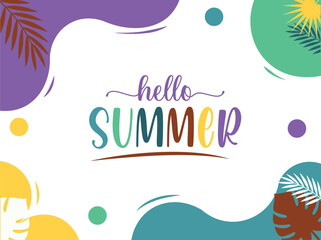 "Hello Summer Boho style background. Tropical leaves template for banner and greeting card."