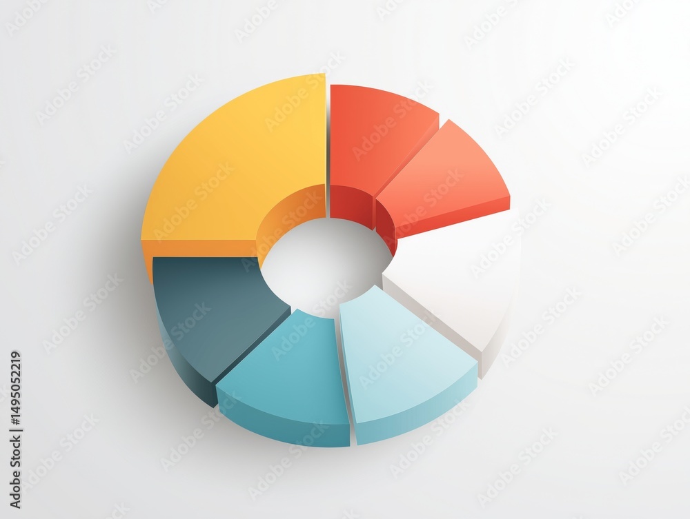 Poster flat vector pie chart with one segment highlighted, focus analysis concept, white background