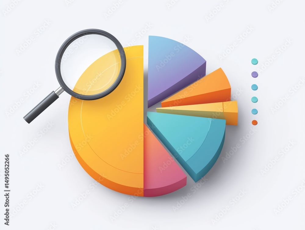 Poster flat vector pie chart with one segment highlighted, focus analysis concept, white background