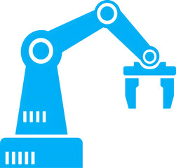 Robotic arm icon for industrial automation and factory machinery. Clean vector line illustration representing smart technology and production tools, isolated on transparent background.