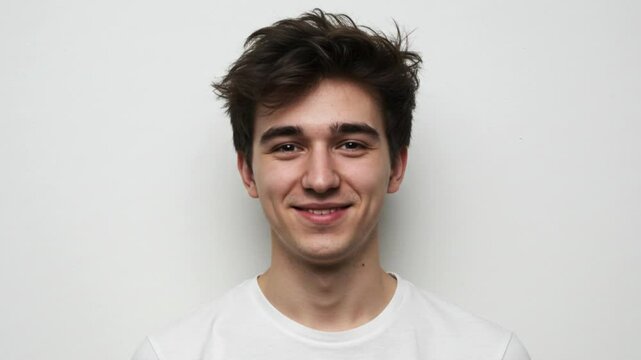 Young men, pleasantly smiling, pose for a portrait against a plain white wall.
