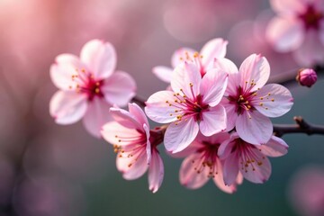 Obraz premium Delicate pink sakura blossoms, full bloom, soft petals , branch, springtime, elegant