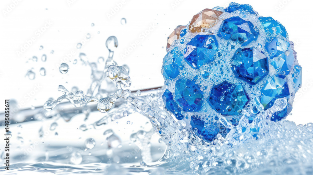 Poster crystal ball splashing in clear water with dynamic waves and droplets