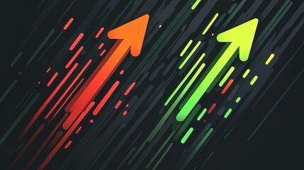 Dynamic graphic design with upward-pointing arrows.