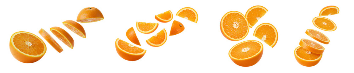 Fototapeta premium orange slices flying set PNG. Orange fruit sliced png. citrus fruit orange scattered isolated. oranges png 