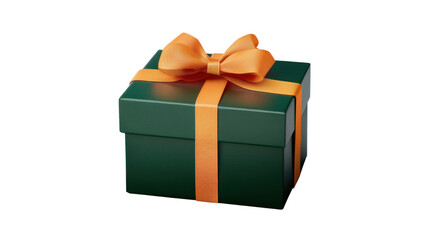 Obraz premium Green Gift Box Wrapped with Orange Ribbon and Decorative Bow Isolated on White Background