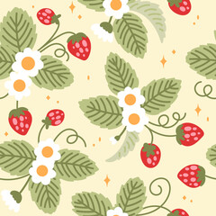 Vector strawberry pattern with flowers
