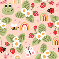 Childish seamless pattern with strawberries