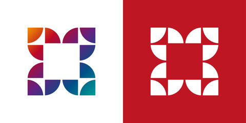 Abstract geometric flower logo. Mosaic bloom made of triangles with soft corners forming a square in the center. Modern app icon design.