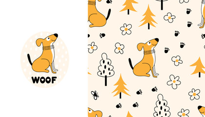 Kids seamless pattern with dogs