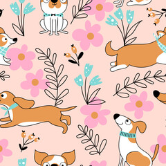 Seamless pattern with cute dogs