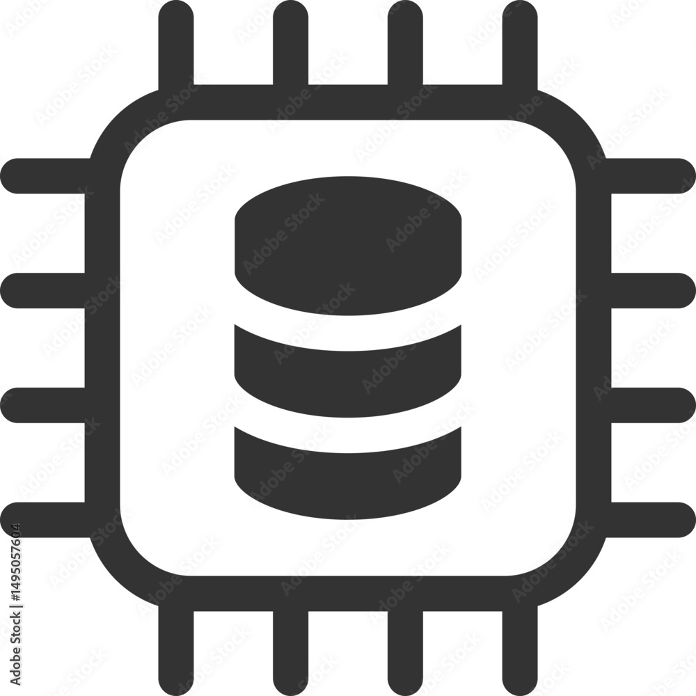 Poster minimalist icon depicting a computer chip housing a database. represents data storage, processing, a