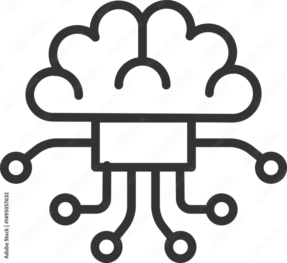 Poster a minimalist icon of a brain connected to circuitry, symbolizing artificial intelligence, machine le
