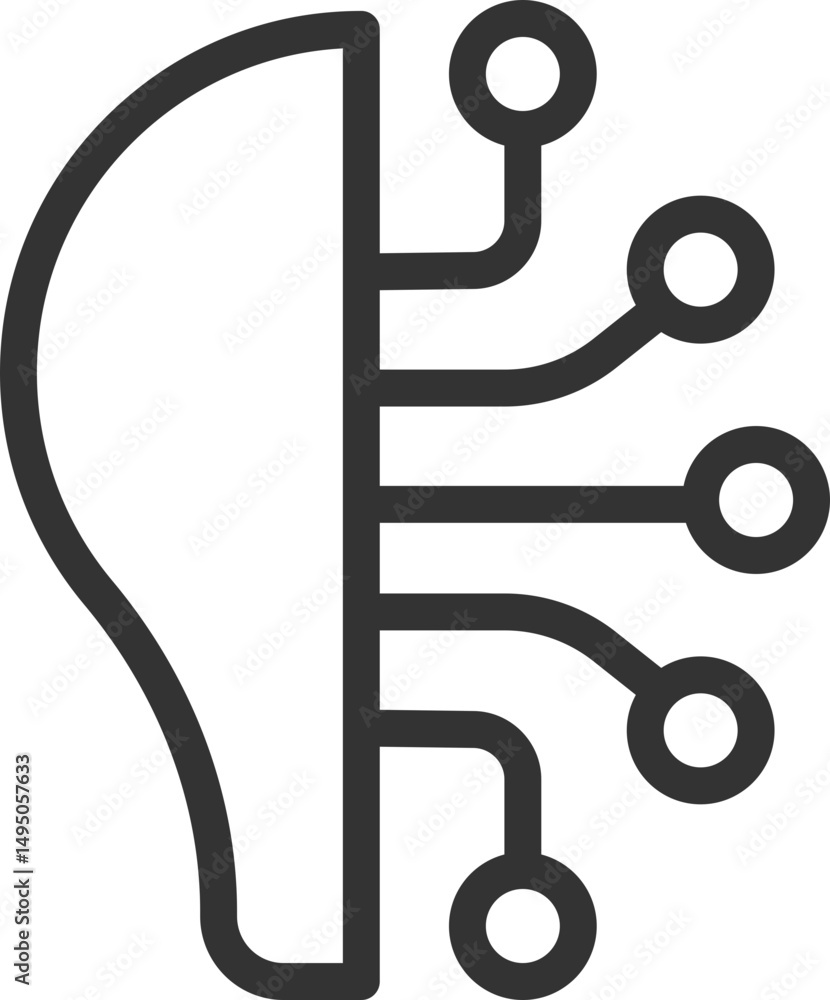 Poster minimalist icon of a head connected to circuit board. represents ai, machine learning, technology, i