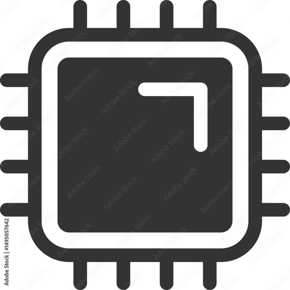 Poster minimalist icon depicting a computer chip. symbolizes technology, data processing, and artificial in