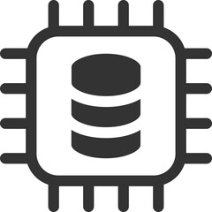 Minimalist icon depicting a computer chip housing a database. Represents data storage, processing, and server technology. Ideal for tech, IT, or web design projects.