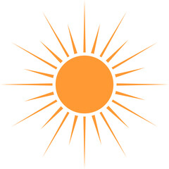 Vibrant orange sunburst icon on white. Represents energy, warmth, and summer. Ideal for weather forecasts, travel, design projects, and conveying positivity.