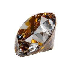 Richly colored, intricately cut gemstone, rendered in high detail, showcasing facets and light reflections.  The amber hue is striking against a dark background.