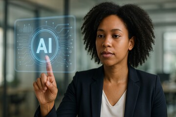 Woman Interacting with Artificial Intelligence
