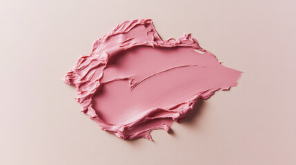 Close-up of smooth pink cosmetic cream or makeup foundation smeared on a soft beige background. Generative AI