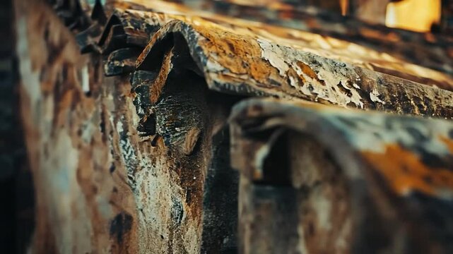 Rusty corrugated metal roof detail